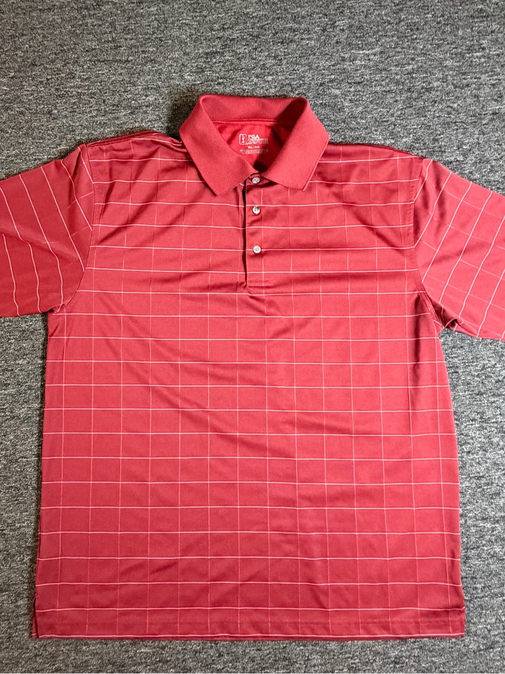 PGA TOUR Men’s Golf Polo Shirt XL Red Check Short Sleeve Collared Knit